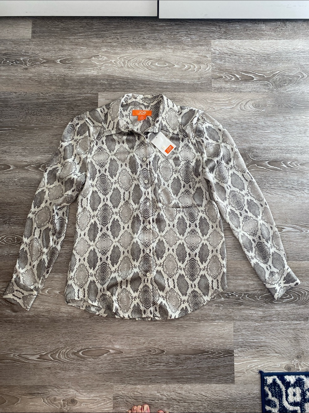 Joe Fresh Snakeskin Print Button-Down Shirt in Grey and Cream